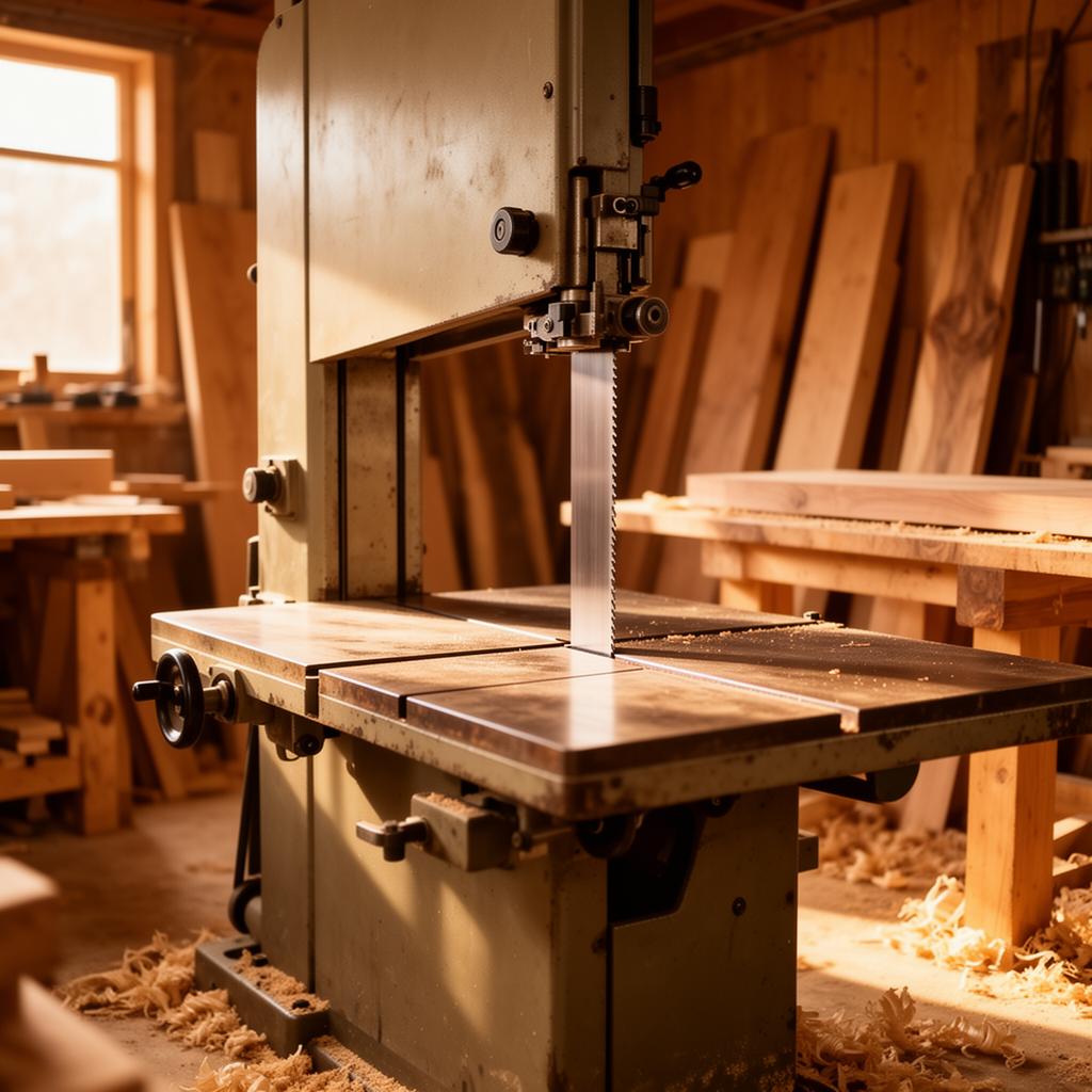 Professional band saw in a woodworking shop, craftsmanship detail